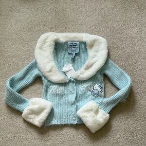 Hello Kitty Light Blue and White Fuzzy Sweater cardigan